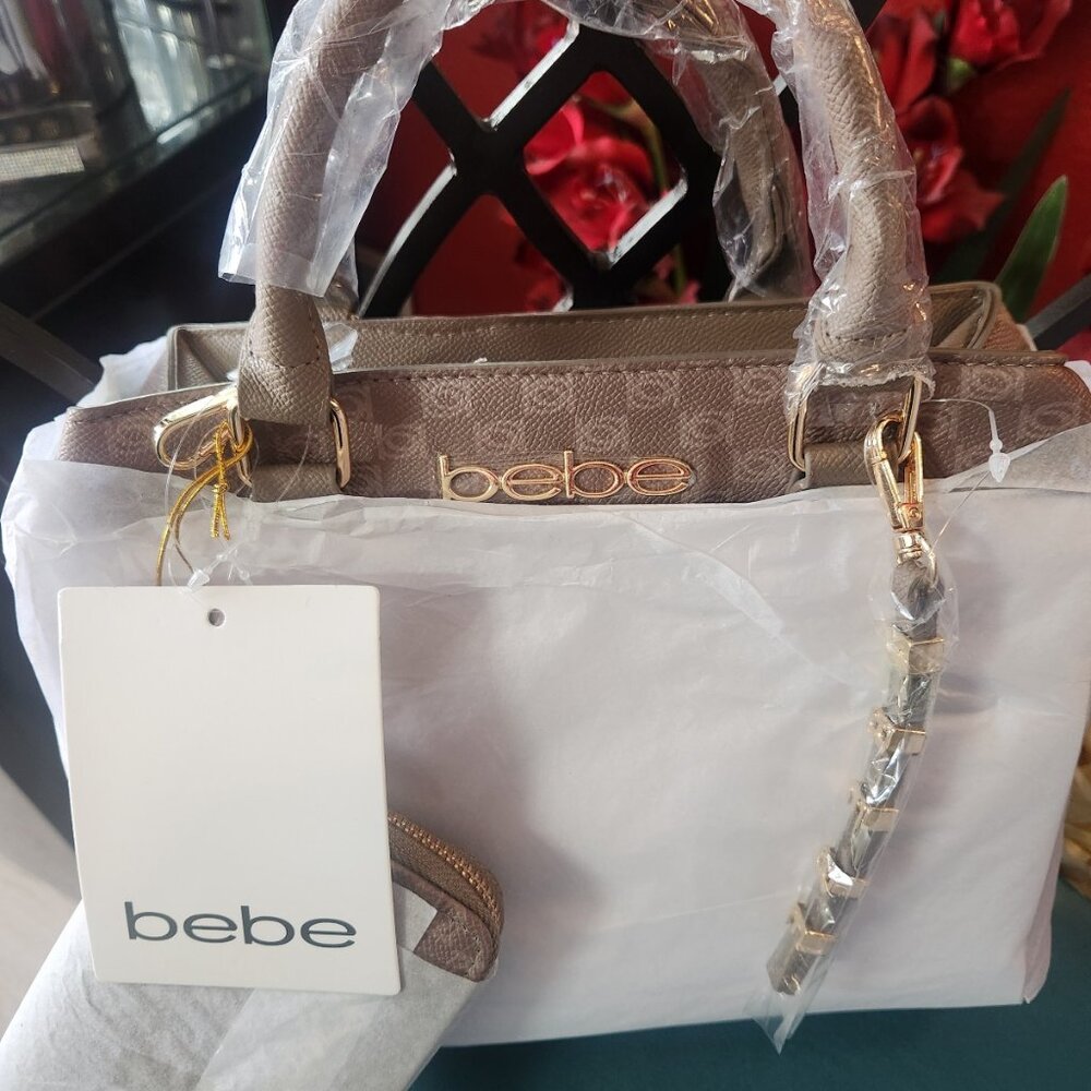 BEBE ~ Logo Handbag Tote Satchel TAUPE Shoulder Satchel Bag with Wallet ~ NWT
